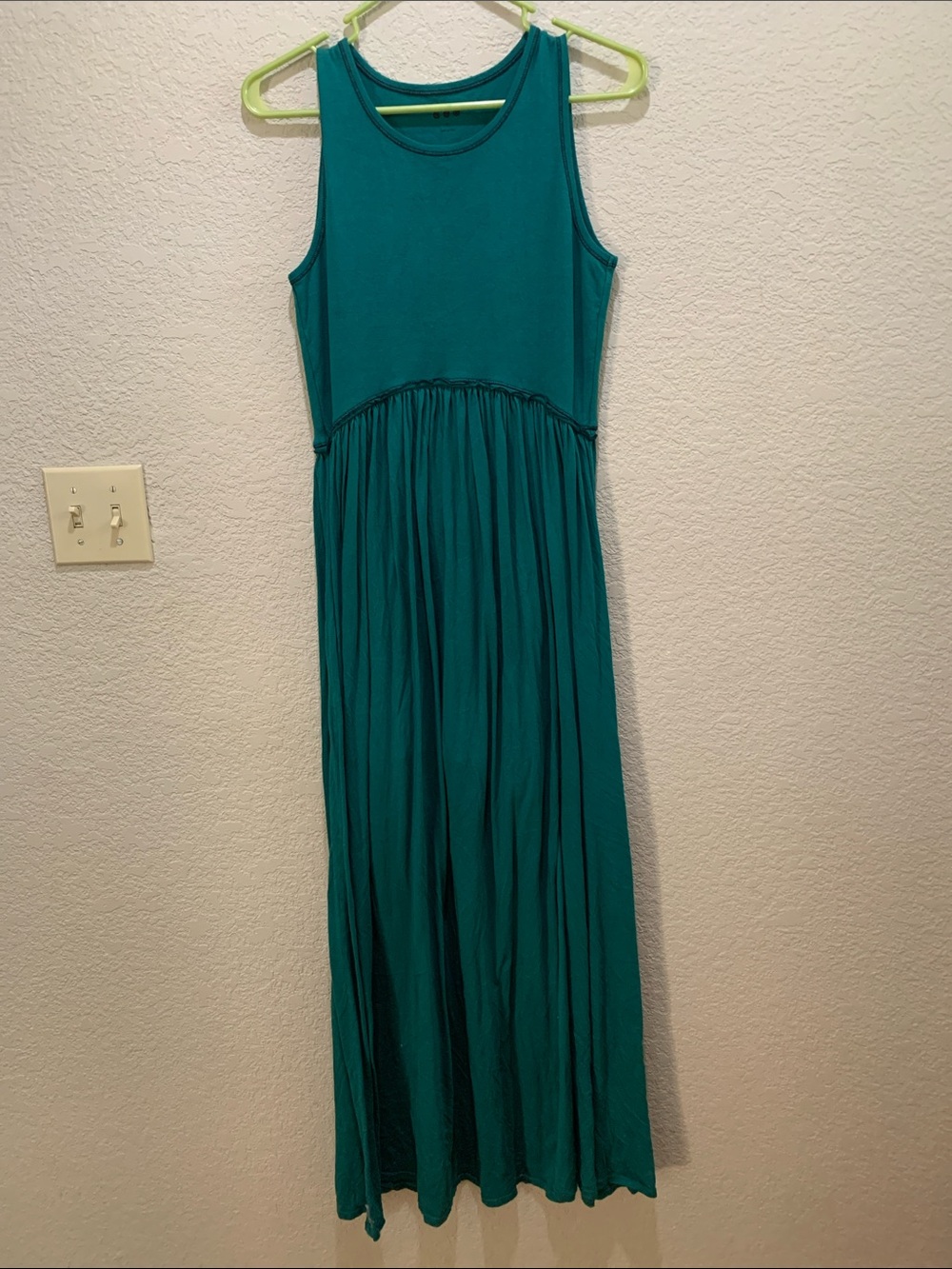 Sleeveless Teal Maxi Dress with Gathered Waist